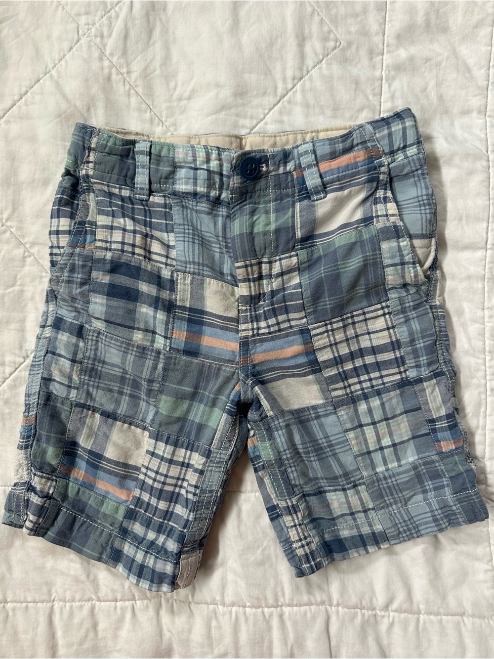 GAP Boy’s Plaid Patchwork Shorts in Blue and Green- Sz 7